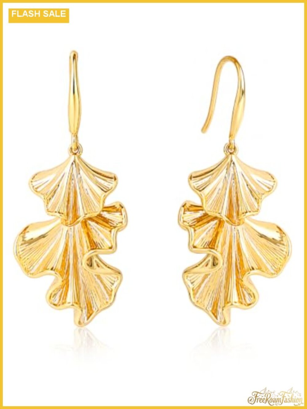 Textured Flower Dangle Earrings Gold Plated Drop 1 Inch Lightweight